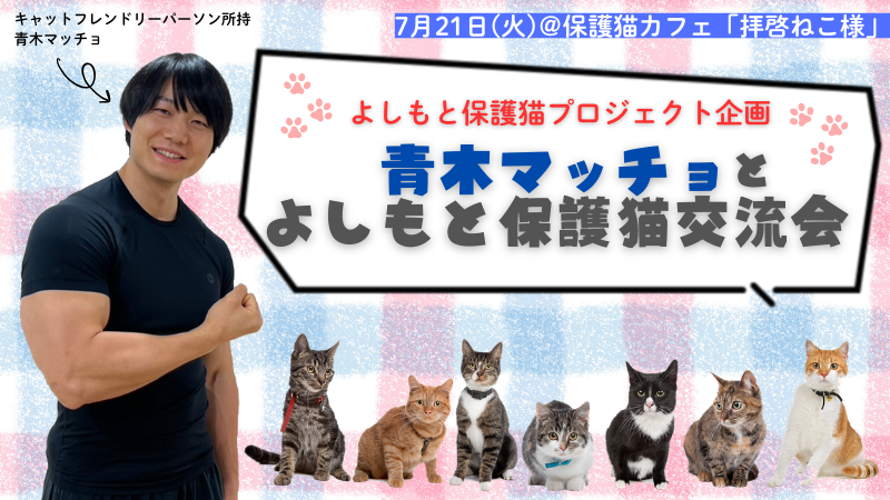青木マッチョとよしもと保護猫交流会｜7月21日（火）開催